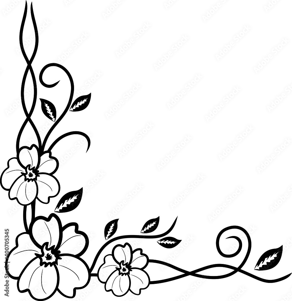 angular floral pattern with flowers curls and leaves