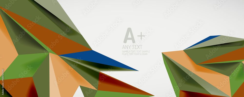 Vector triangle geometric backgrounds. Low poly 3d shape on light backdrop. Vector illustration for covers, banners, flyers and posters and other designs Vector triangle geometric backgrounds. Low poly 3d shape on light backdrop. Vector illustration for covers, banners, flyers and posters and other designs