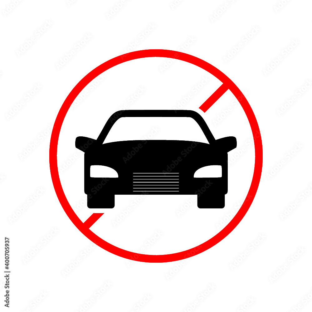 Stop car sign. No car icon isolated on white background
