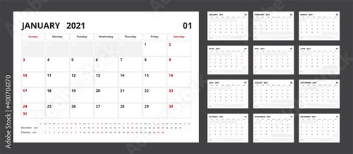 2021 calendar planner set for template corporate design week start on Sunday.