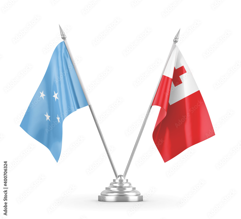 Tonga and Micronesia table flags isolated on white 3D rendering Tonga and Micronesia table flags isolated on white 3D rendering