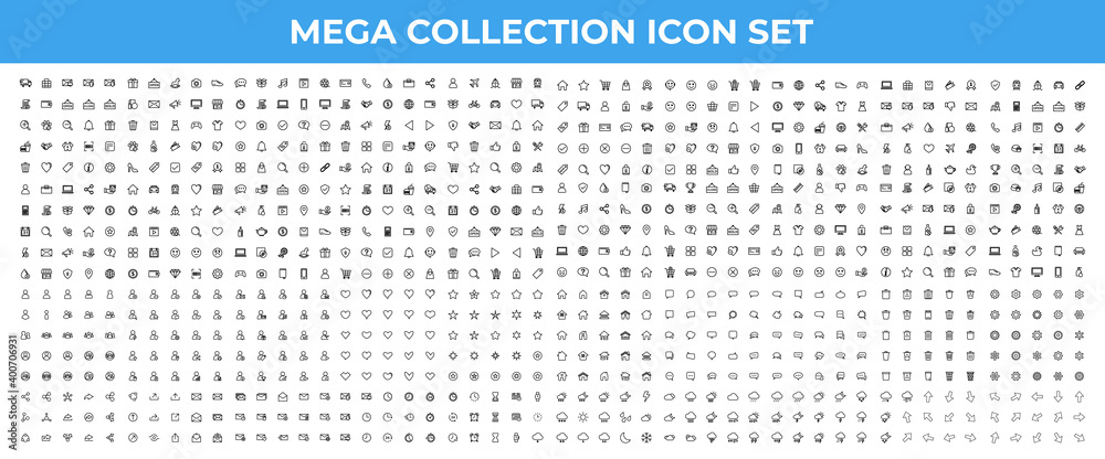 Mega set of icons in trendy line style. Material collection of icons for business, finance, marketing, e-commerce. Vector illustration - obrazy, fototapety, plakaty 
