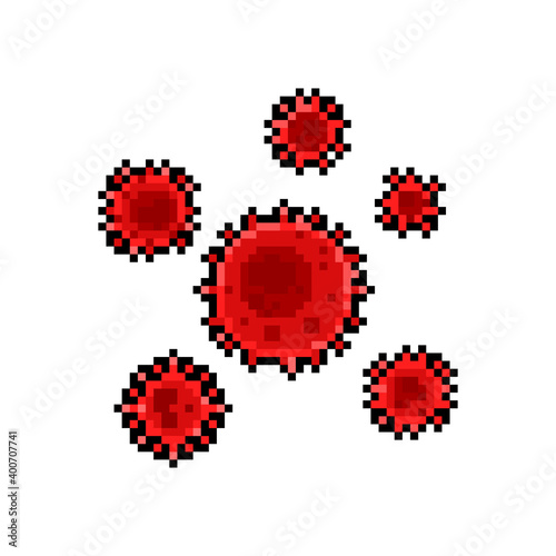 Pixel art cartoon red virus icon set.