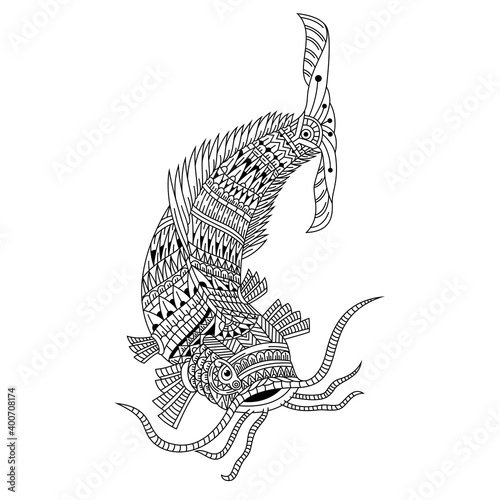 Hand drawn of Clarias in zentangle style