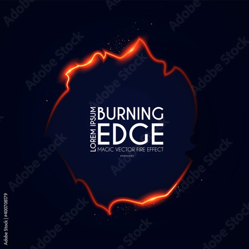 Burining ragged edge shining design. Fire and light effect. Shining banner