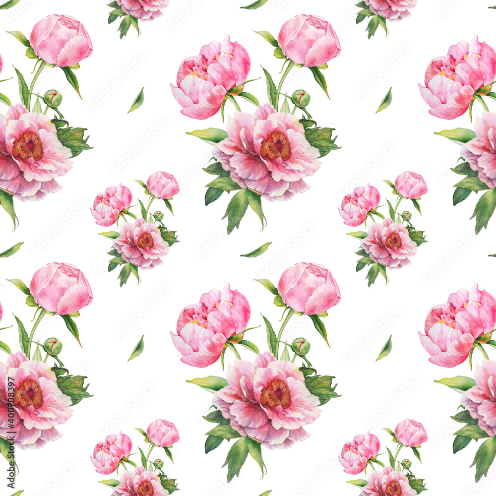Obraz premium Seamless pattern with pink peonies