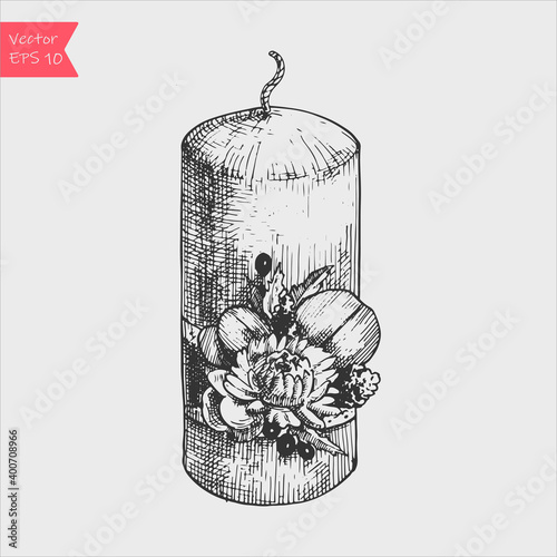 Hand drawn candle isolated on white background. Vector illustration