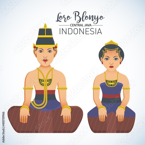 Vector stock of Traditional bridal couple from central java, Indonesia. Called Loro Blonyo. photo