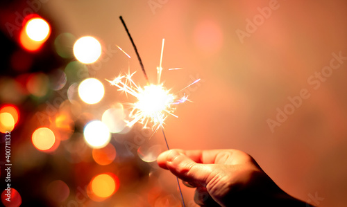 Fireworks at New Year and copy space - abstract holiday background