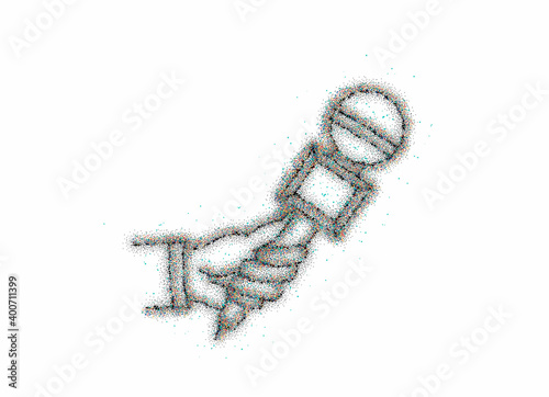 Live news template with microphone. Journalism concept, Particle art vector illustration.