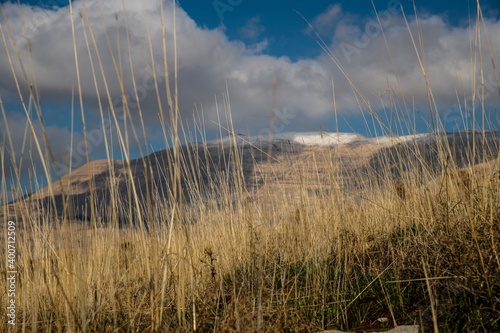 grassland and blue cloud sky in the Lebanon mountain region Sannine