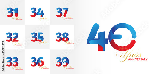 set 31, 32, 33, 34, 35, 36, 37, 38, 39, 40 Year Anniversary celebration Vector Template Design Illustration photo