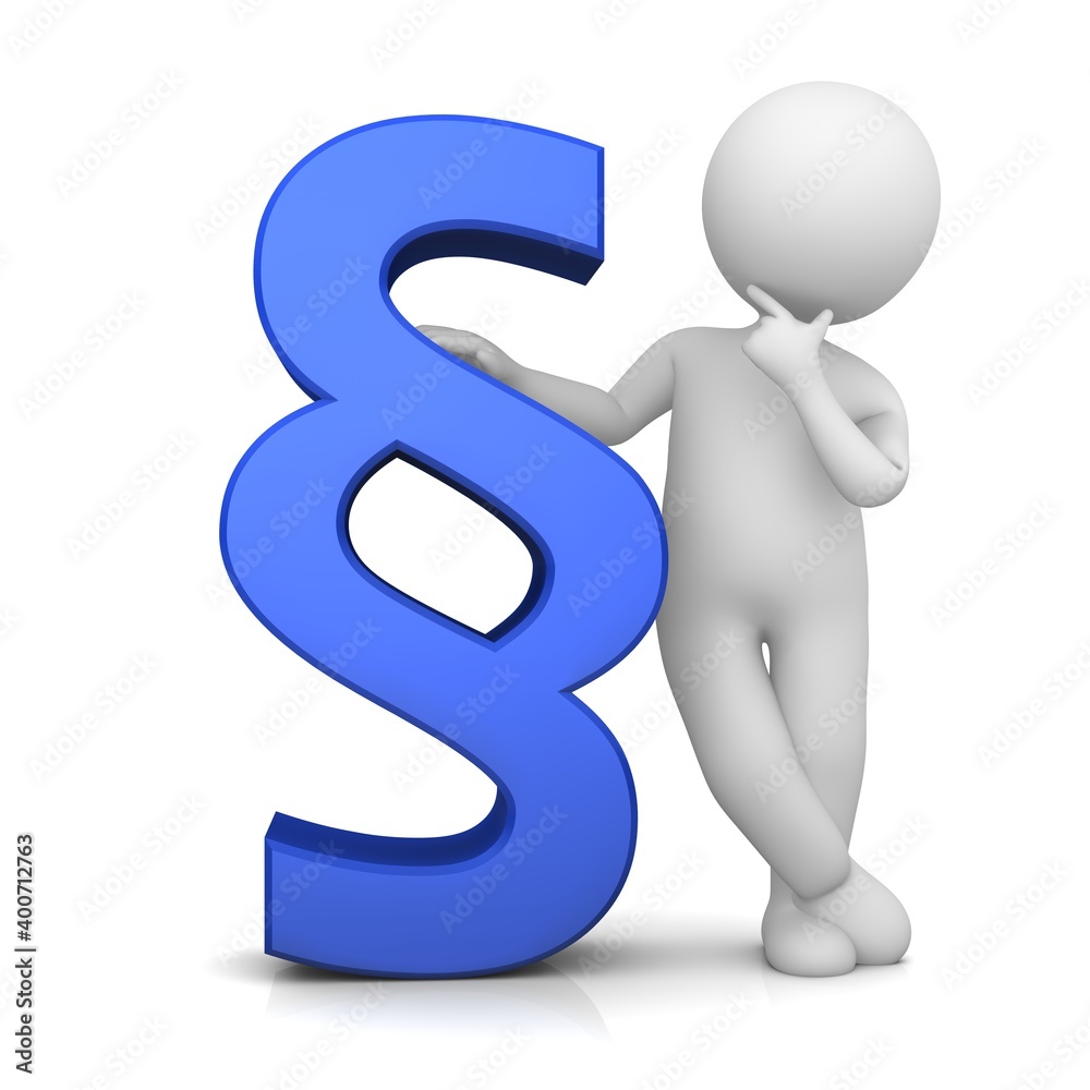paragraph sign blue article symbol white stick man lawyer asking thinking advcocate 3d rendering paragraph sign blue article symbol white stick man lawyer asking thinking advcocate 3d rendering