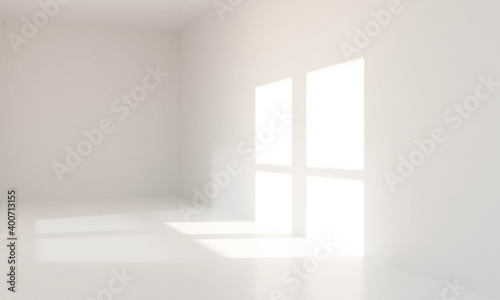 Fototapeta Naklejka Na Ścianę i Meble -  3d render of empty room interior wall background with sunlight and shadow.