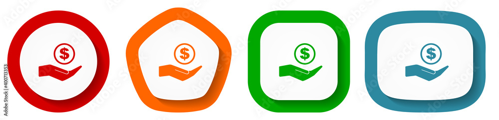 Money, cash vector icon set, flat design buttons on white background Money, cash vector icon set, flat design buttons on white background