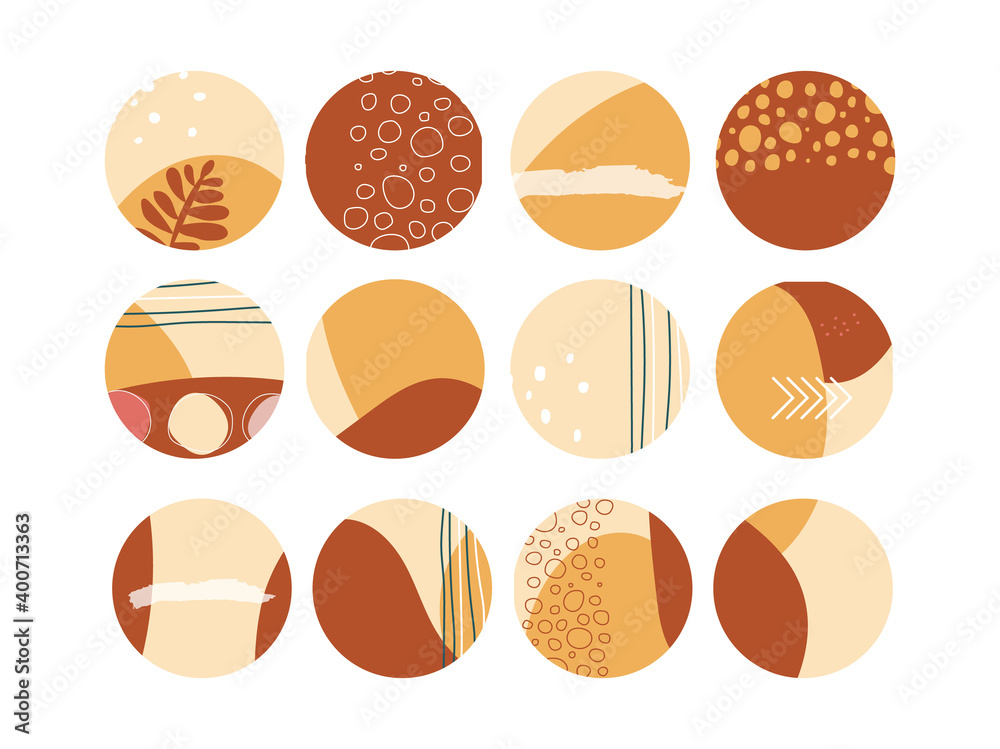 Set of highlight buttons in boho style. Collection of minimalistic circle icon for social media stories. Hand drawn round templates Set of highlight buttons in boho style. Collection of minimalistic circle icon for social media stories. Hand drawn round templates