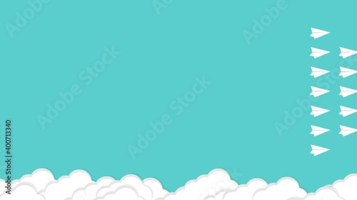 Red paper airplane lead white ones. New idea, leadership, change, trend, courage, creative solution, innovation and unique way concept. HD video.