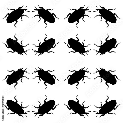 Seamless pattern with Weevil bugs. Endless background with beetles. Vector silhouette illustration. © eestingnef