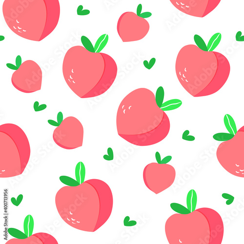 Seamless pattern of peaches in the shape of a heart on a white background. vector illustration