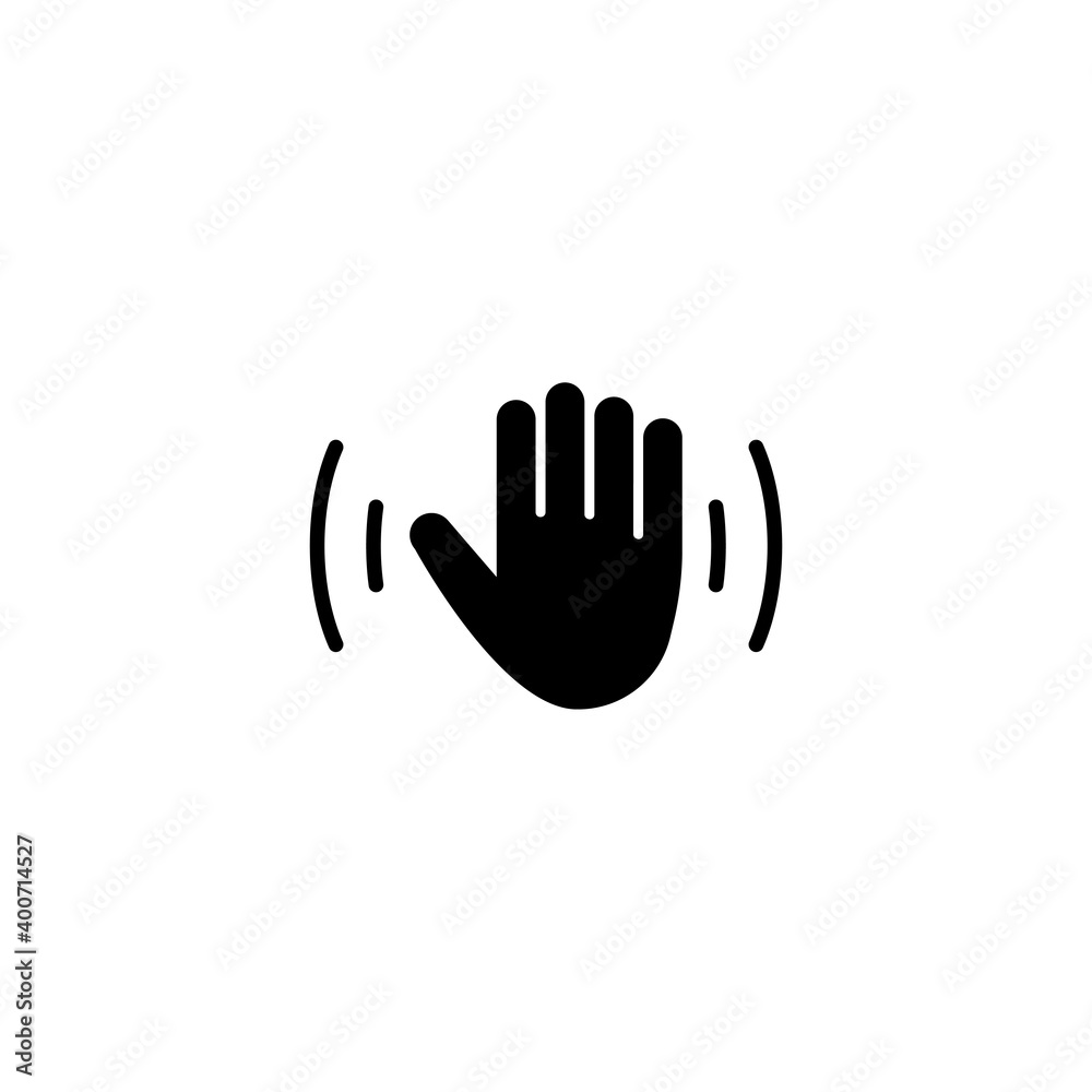 Hello Weave Hand, Waving Palm, Hi Arm. Flat Vector Icon illustration. Simple black symbol on white background. Hello Weave Hand, Waving Palm, Hi Arm sign design template for web and mobile UI element. Hello Weave Hand, Waving Palm, Hi Arm. Flat Vector Icon illustration. Simple black symbol on white background. Hello Weave Hand, Waving Palm, Hi Arm sign design template for web and mobile UI element.