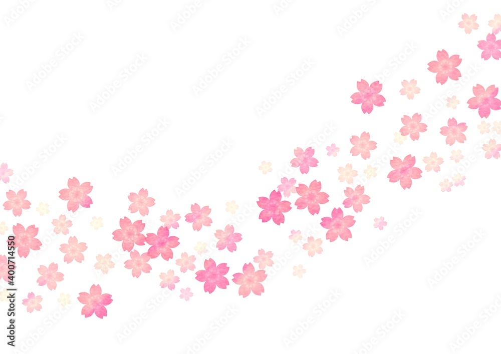桜の花がまとまって列をなす色鉛筆調イラスト no.01
