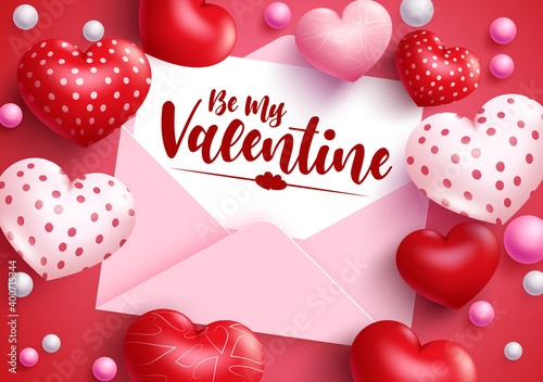 Valentine's letter vector background design. Be my valentine text in love letter greeting card envelope element for valentine's day romantic date invitation card. Vector illustration

