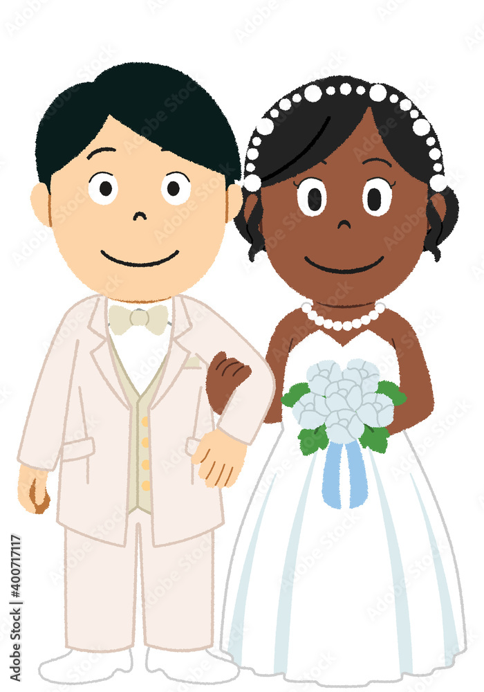 国際結婚(アジア人とアメリカ人)のイラスト 国際結婚(アジア人とアメリカ人)のイラスト