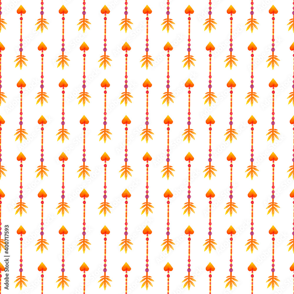 Arrows of cupid hand painted watercolor seamless pattern. Love and romance.