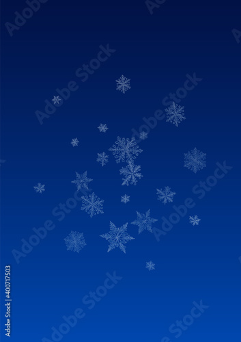 Silver Snowfall Vector Blue Background. Light