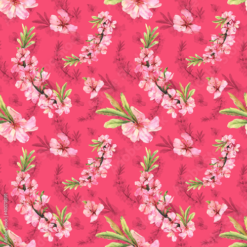 Pattern with pink flowers for backgrounds, wrapping paper, textile, decoration