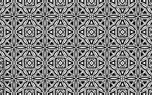 Ethnic black white pattern of geometric shapes, intertwined lines, polygons, circles and ovals in Mexican, African, Native American style.Vector graphics for design and decor, wallpaper, business card
