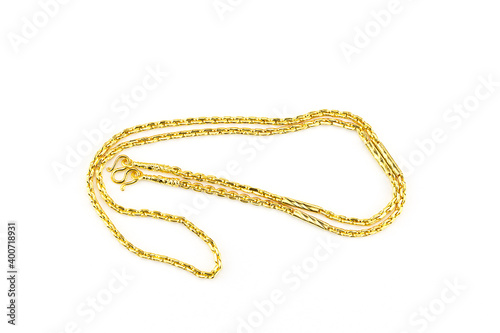 Gold chain necklace isolated on white background