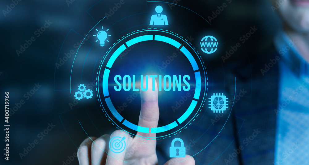 Internet, business, Technology and network concept.virtual screen of the future and sees the inscription: Solutions Internet, business, Technology and network concept.virtual screen of the future and sees the inscription: Solutions