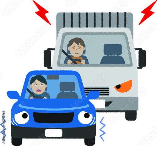あおり運転をするトラックのイラスト