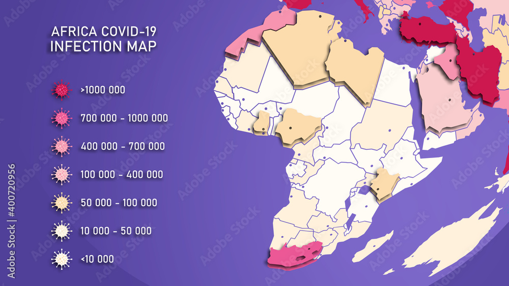 Vector background. Infographics. Geographic map of Africa. Coronavirus ...