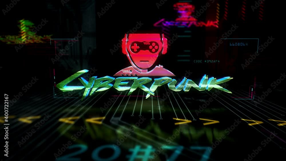 Futuristic cyberpunk style loop seamless animation. Modern abstract 3d rendering hologram intro with glitch effect. Cyber crime, darkweb game and future gaming night city.