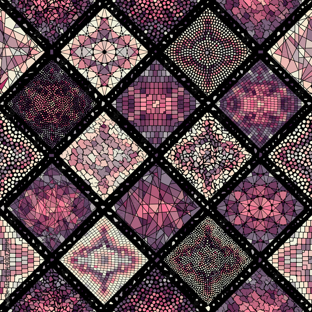 Seamless mosaic art pattern. Collage mosaic. Vector image.