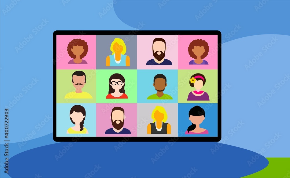 Vector of various avatars of male and female on screen