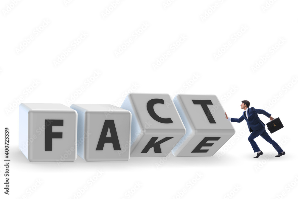 Face or fact concept with turning cubes Face or fact concept with turning cubes