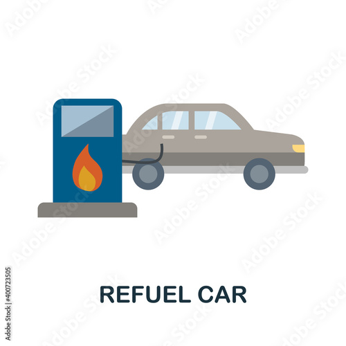 Refuel Car flat icon. Color simple element from car servise collection. Creative Refuel Car icon for web design, templates, infographics and more