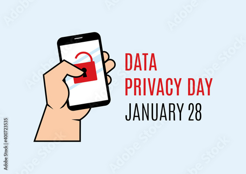 Data Privacy Day vector. Protected mobile phone vector. Hand with mobile phone icon vector. Phone with lock icon. Data Privacy Day Poster, January 28. Important day