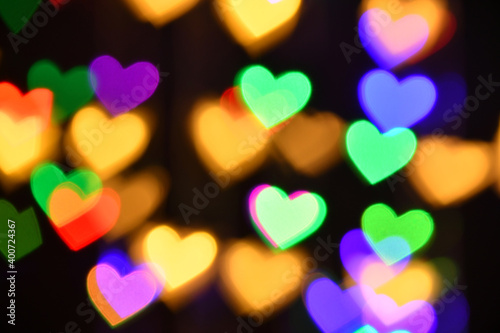colorful hearts illumination for holiday or abstract boke background