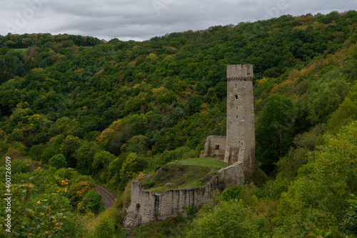 View to the ruin castle called Philippsburg in the german region eifel photo