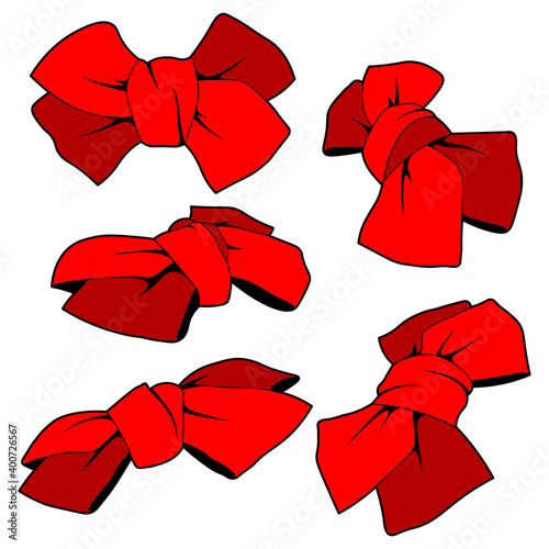 Red ribbon gift bow vector colorful isolated illustration