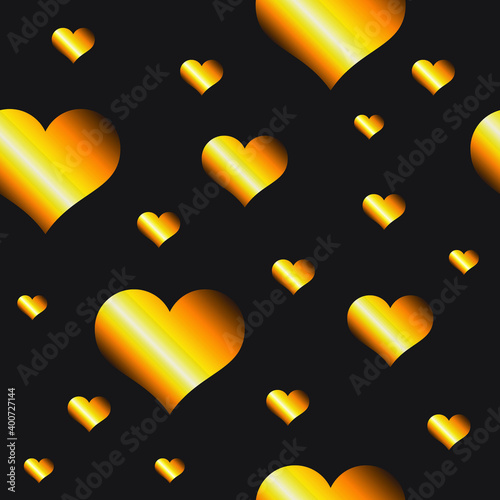 Golden hearts confetti over black background. Shining seamless pattern for special date, festive wrapping, fabric, packaging or web design.