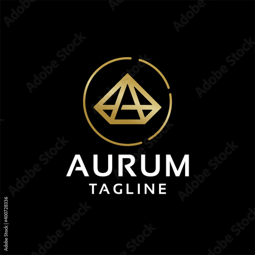Diamond gems initial letter A for aurum logo design template inspiration