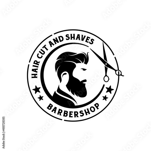 Vintage retro barbershop badge logo stamp or seal sticker design template