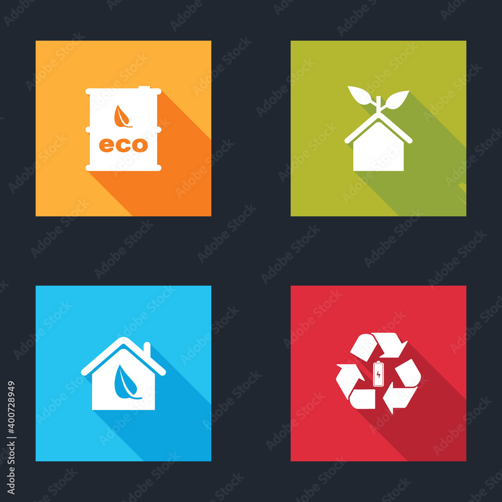 Set Bio fuel barrel, Eco friendly house, and Battery with recycle icon. Vector. Set Bio fuel barrel, Eco friendly house, and Battery with recycle icon. Vector.