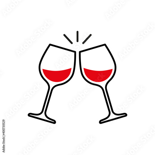Toast clink two glasses with red wine. Vector