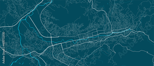Detailed map of Sarajevo city, linear print map. Cityscape panorama.